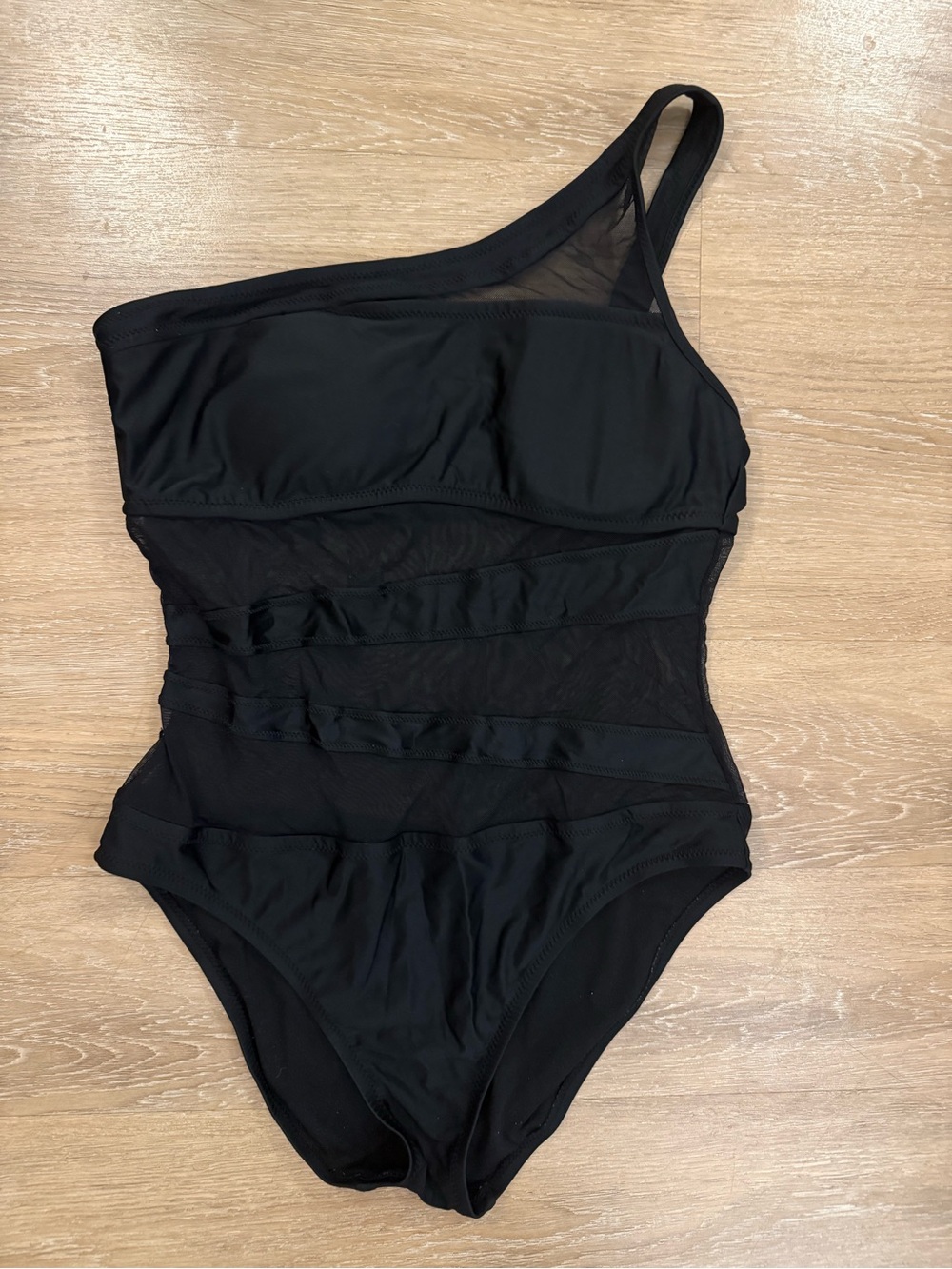 Women’s One-Shoulder Black Mesh One-Piece Swimsuit Size L